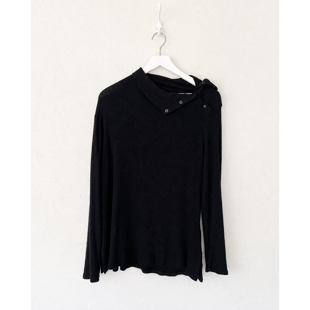 Soft Surroundings Highland Black Snap Mock Neck Ribbed Tunic Sweater M